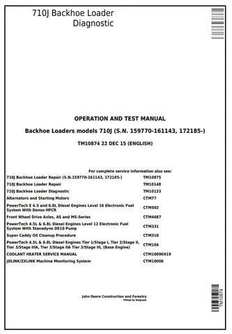 PDF John Deere 710J Backhoe Loader (S.N.159770-) Diagnostic and Test Service Manual TM10874