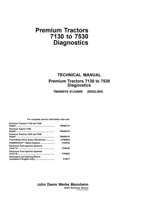 PDF John Deere 7130, 7230, 7330, 7430 & 7530 Premium Tractor Diagnostic and Test Service Manual TM400019