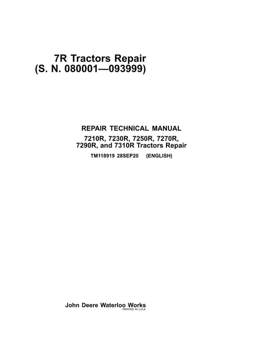 PDF John Deere 7210R 7230R 7250R 7270R 7290R 7310R Tractor Service Repair Manual TM118919