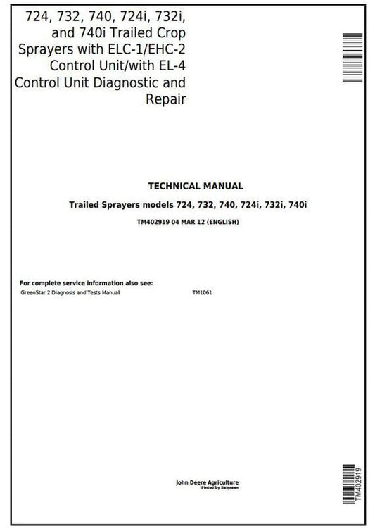 PDF John Deere 724 732 740 724i 732i 740i Trailed Crop Sprayer Service Manual TM402919