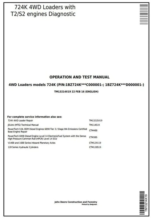 PDF John Deere 724K Wheel Loader Diagnostic and Test Service Manual TM13214X19