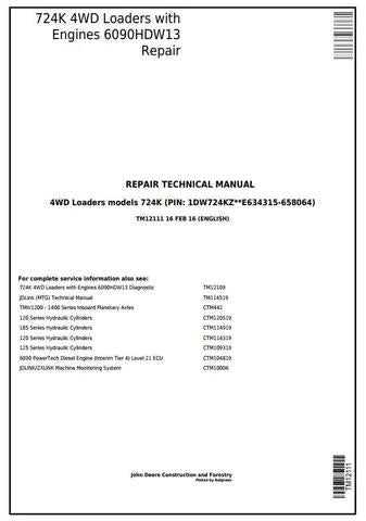 PDF John Deere 724K Wheel Loader w. Engine 6090HDW13 Technical Service Repair Manual TM12111