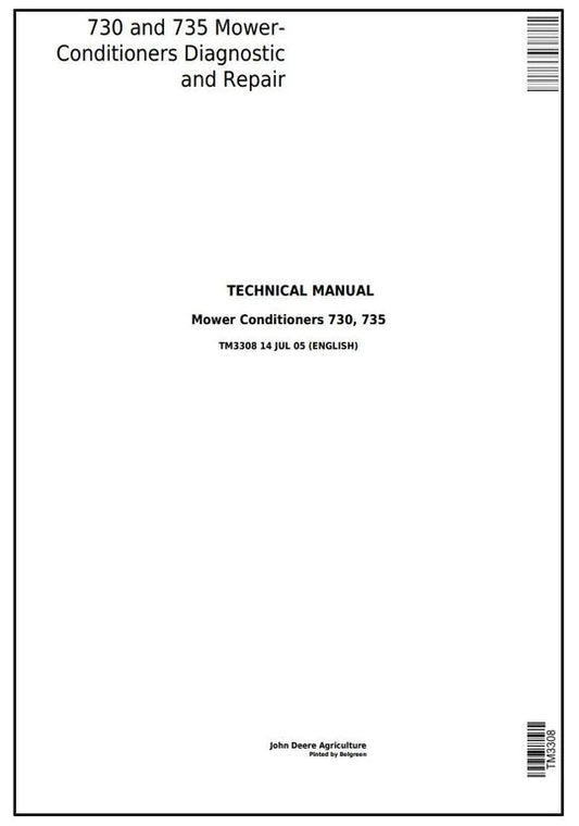 PDF John Deere 730, 735 Hay and Forage Mower-Conditioner Service Manual TM3308