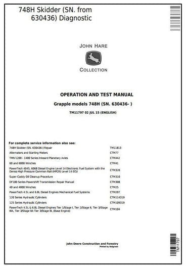 PDF John Deere 748H Grapple Skidder Diagnostic & Test Service Manual TM11797