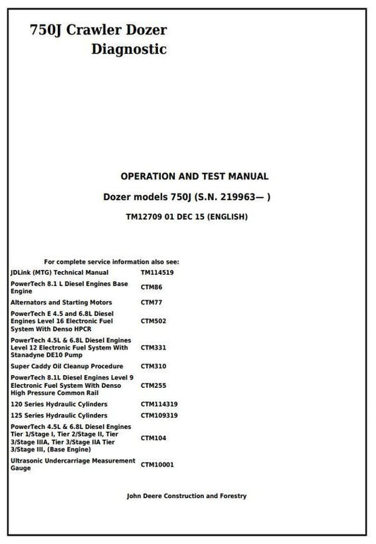 PDF John Deere 750J Crawler Dozer Diagnostic, Operation and Test Service Manual TM12709