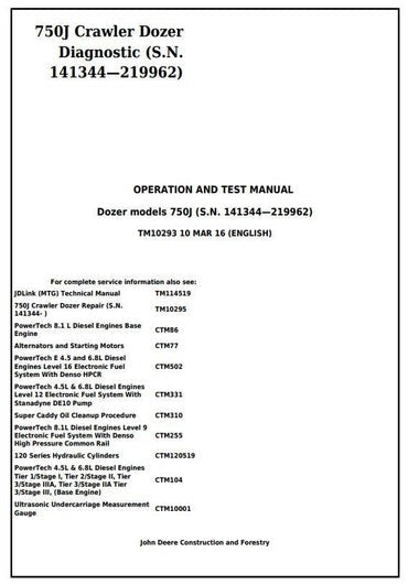 PDF John Deere 750J Crawler Dozer Diagnostic and Test Service Manual TM10293