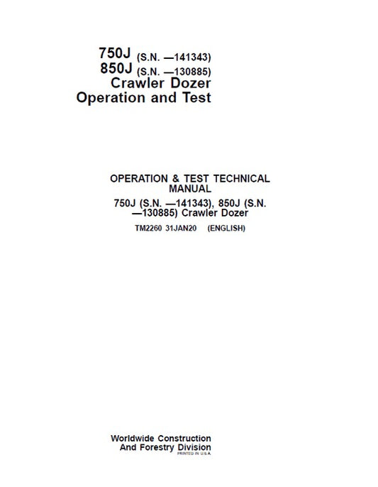 PDF John Deere 750J, 850J Crawler Dozer Diagnostic and Test Service Manual TM2260
