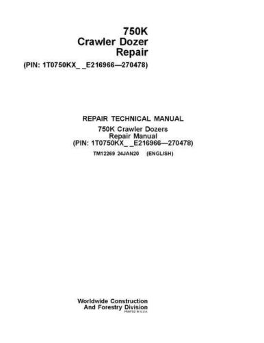 PDF John Deere 750K Crawler Dozer Service Manual TM12269