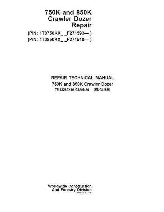 PDF John Deere 750K, 850K Crawler Dozer Service Manual TM13282X19