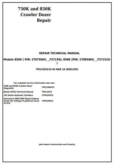 PDF John Deere 750K and 850K Crawler Dozer Service Manual TM13282X19