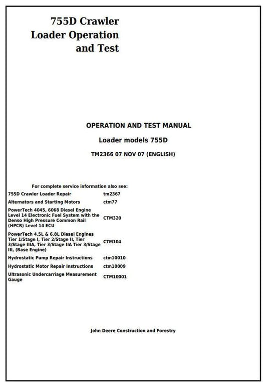 PDF John Deere 755D Crawler Loader Diagnostic, Operation and Test Service Manual TM2366