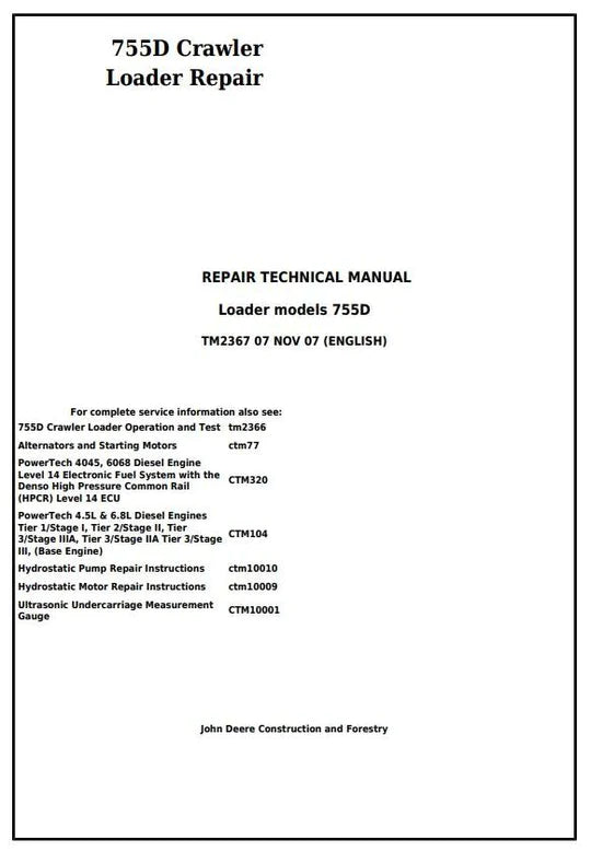 PDF John Deere 755D Crawler Loader Service Manual TM2367