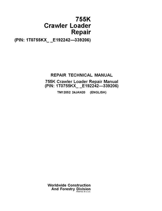 PDF John Deere 755K Crawler Loader Service Manual TM12052