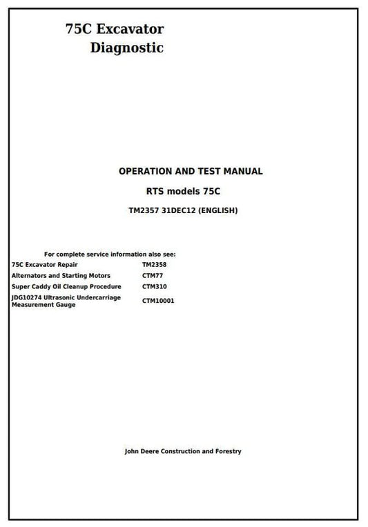 PDF John Deere 75C RTS Excavator Diagnostic, Operation and Test Service Manual TM2357