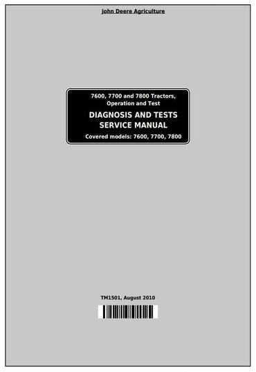 PDF John Deere 7600, 7700, 7800 2WD or MFWD Tractor Diagnosis and Test Service Manual TM1501