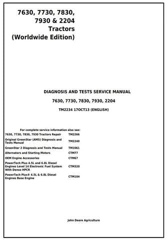 PDF John Deere 7630 7730 7830 7930 2204 Tractor Diagnosis, Operation and Test Service Manual TM2234