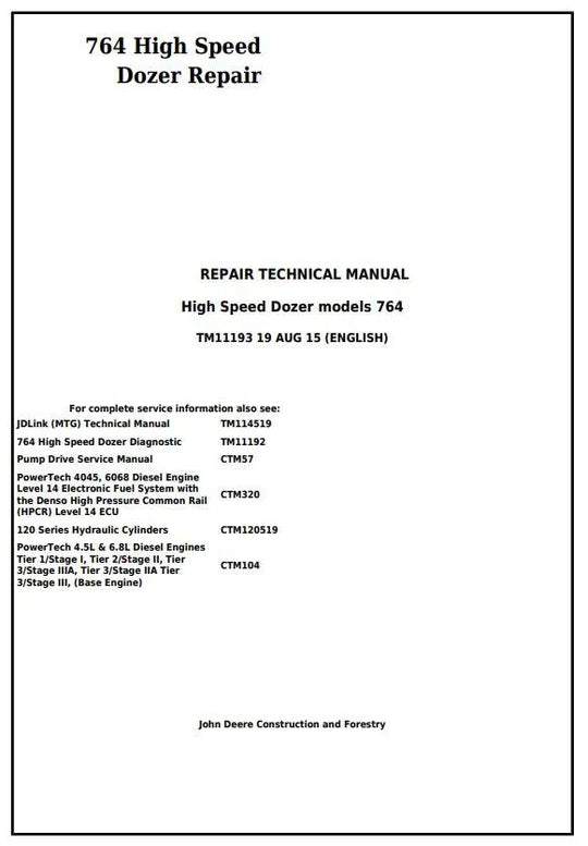 PDF John Deere 764 High Speed Crawler Dozer Service Manual TM11193