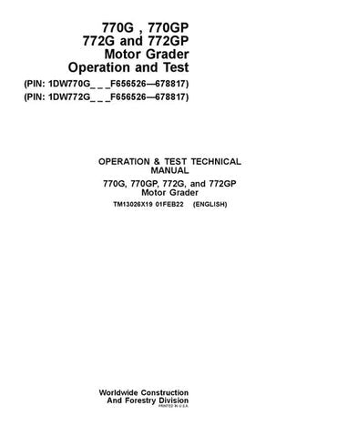 PDF John Deere 770G, 770GP, 772G, 772GP Grader Operation and Test Service Manual TM13026X19