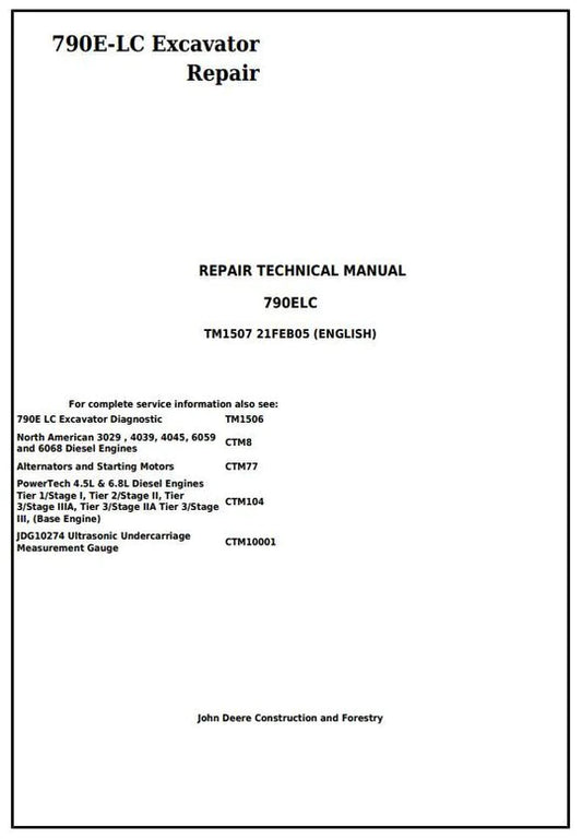 PDF John Deere 790E-LC Excavator Technical Service Repair Manual TM1507