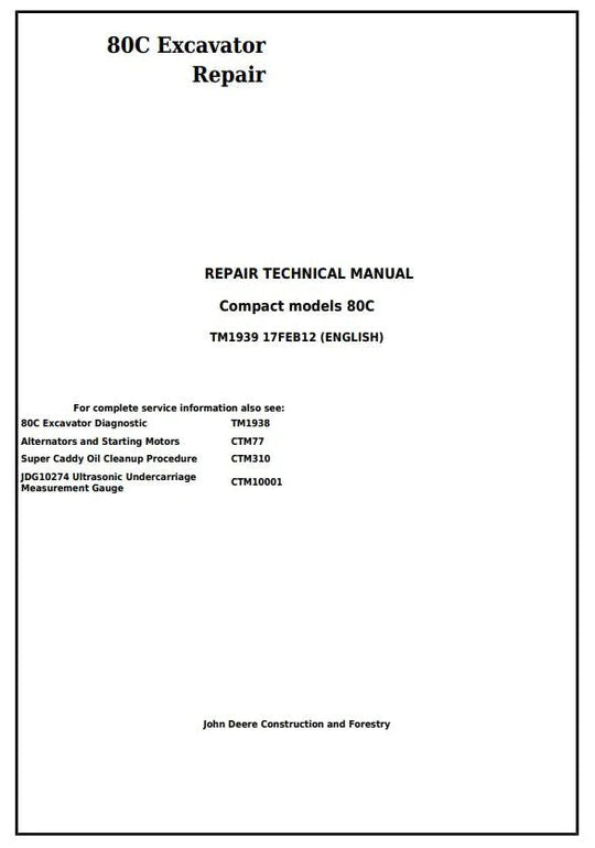 PDF John Deere 80C Excavator Service Manual TM1939