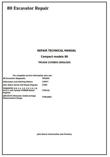 PDF John Deere 80 Midi Excavator Service Manual TM1656