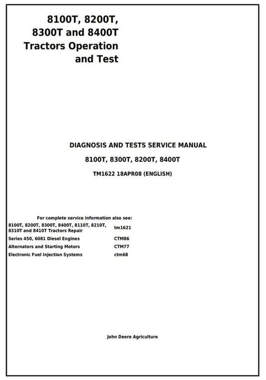 PDF John Deere 8100T 8200T 8300T 8400T Track Tractor Diagnosis, Operation and Test Service Manual TM1622