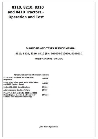 PDF John Deere 8110 8210 8310 8410 Tractor Diagnostic Operation and Test Service Manual TM1797