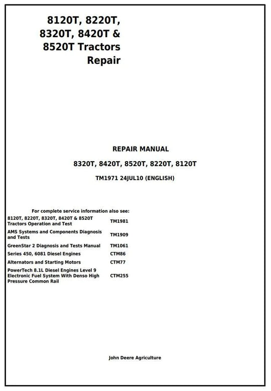 PDF John Deere 8120T 8220T 8320T 8420T 8520T Track Tractor Service Manual TM1971