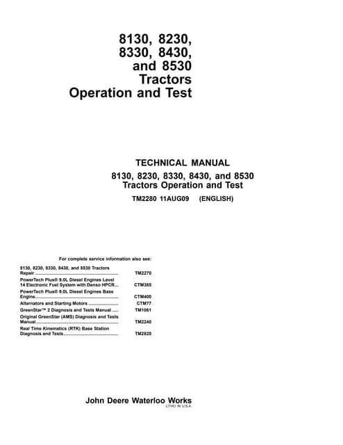 PDF John Deere 8130 8230 8330 8430 8530 Tractor Diagnostic and Test Service Manual TM2280