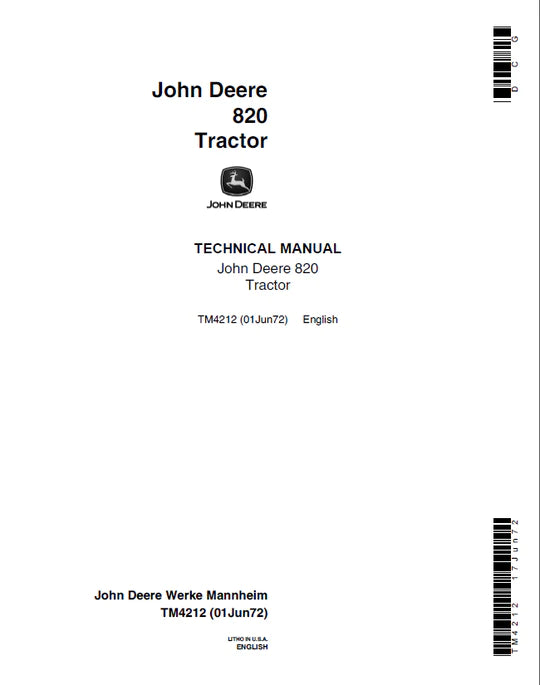 PDF John Deere 820 Tractor Technical Repair Service Manual TM4212