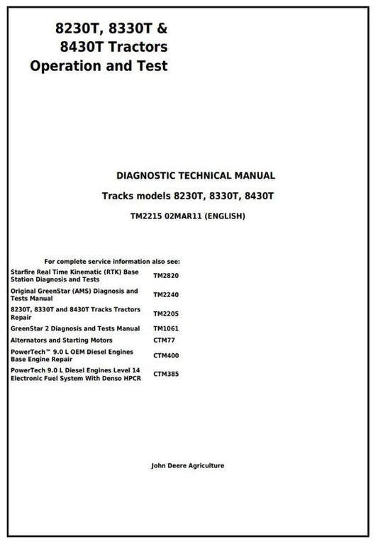 PDF John Deere 8230T 8330T 8430T Track Tractor Diagnosis and Test Service Manual TM2215