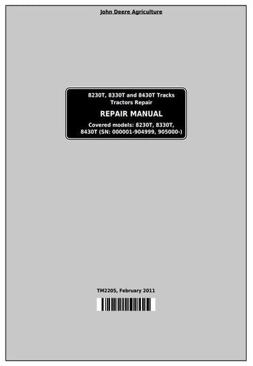 PDF John Deere 8230T, 8330T and 8430T Track Tractor Service Manual TM2205