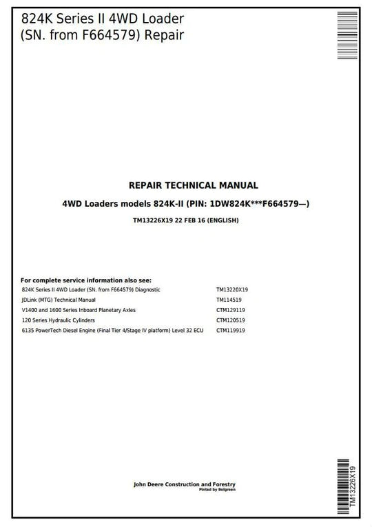 PDF John Deere 824K 4WD Series II Wheel Loader (SN. from F664579) Service Repair Manual TM13226X19