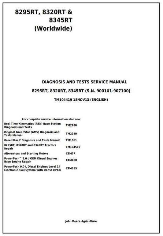 PDF John Deere 8295RT 8320RT 8345RT Tractor Diagnosis, Operation and Test Service Manual TM104419