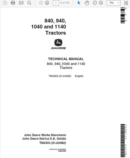 PDF John Deere 840 940 1040 1140 Tractor Service Manual TM4353