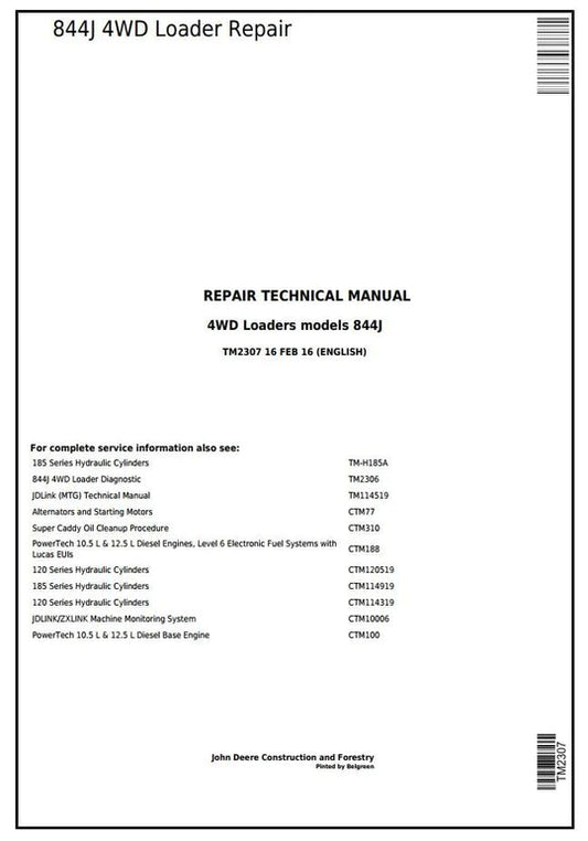 PDF John Deere 844J 4WD Loader Service Manual TM2307