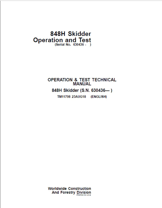 PDF John Deere 848H Grapple Skidder Diagnostic and Test Service Manual TM11798