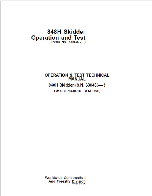 PDF John Deere 848H Grapple Skidder Diagnostic and Test Service Manual TM11798