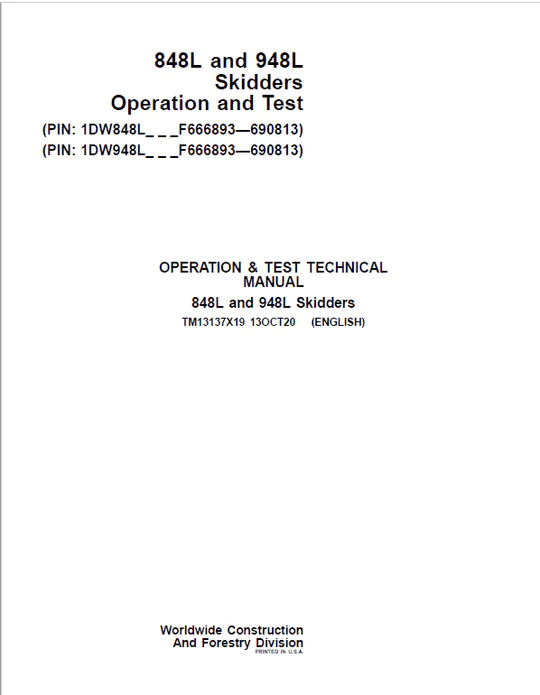 PDF John Deere 848L, 948L Skidder Diagnostic and Test Service Manual TM13137X19