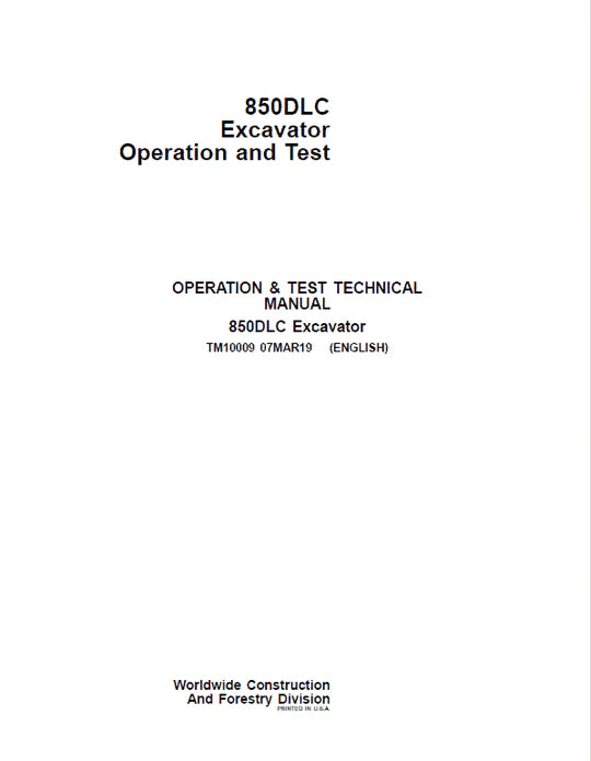PDF John Deere 850DLC Excavator Diagnostic and Test Service Manual TM10009