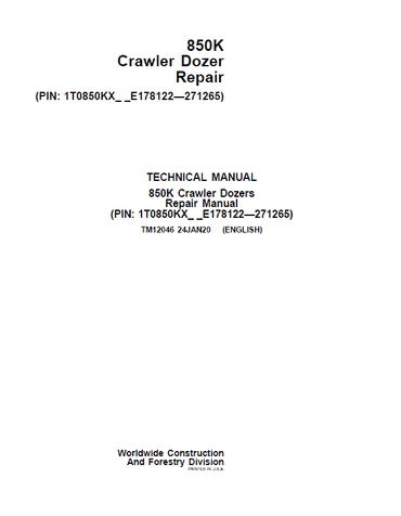 PDF John Deere 850K Crawler Dozer Service Manual TM12046