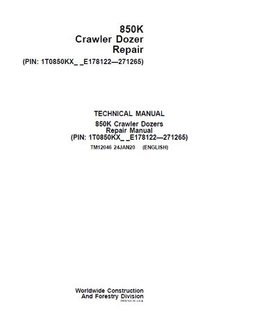 PDF John Deere 850K Crawler Dozer Repair Service Manual TM12046