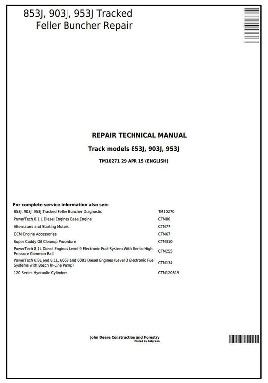 PDF John Deere 853J 903J 953J Tracked Feller Buncher Service Manual TM10271