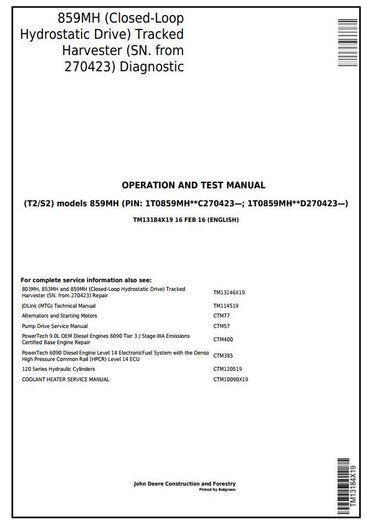 PDF John Deere 859MH Harvester Diagnostic and Test Service Manual TM13184X19