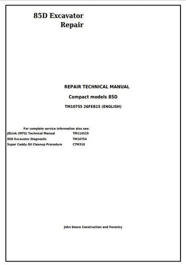 PDF John Deere 85D Excavator Service Manual TM10755