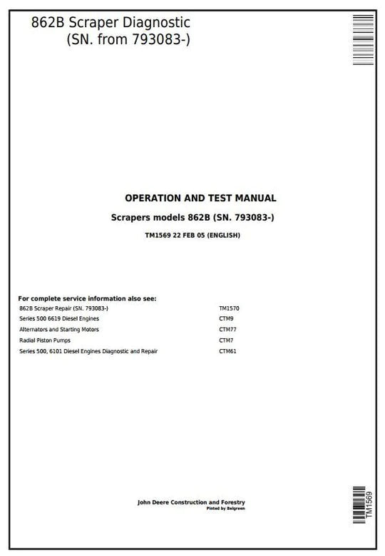 PDF John Deere 862B Scraper (SN. from 793083-) Diagnostic and Test Service manual TM1569