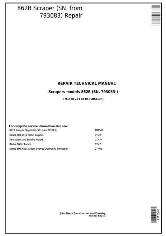 PDF John Deere 862B Scraper (SN. from 793083) Service Manual TM1570