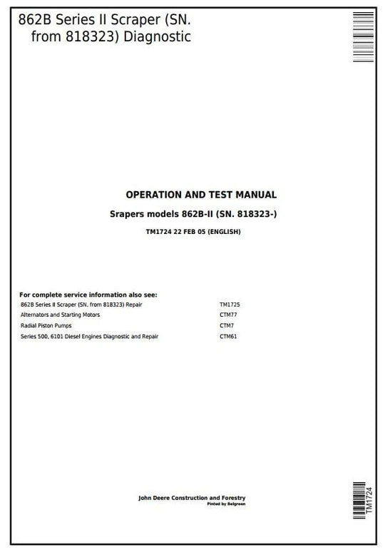 PDF John Deere 862B Series II Scraper Diagnostic & Test Service manual TM1724