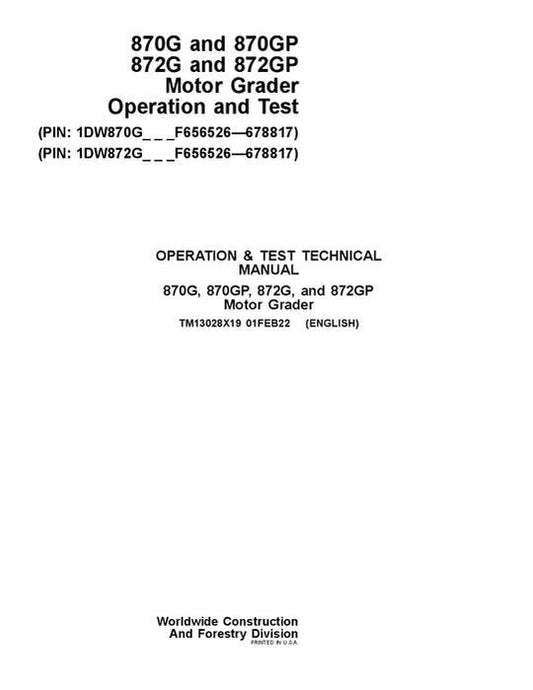 PDF John Deere 870G 870GP 872G 872GP Grader Diagnostic and Test Service Manual TM13028X19