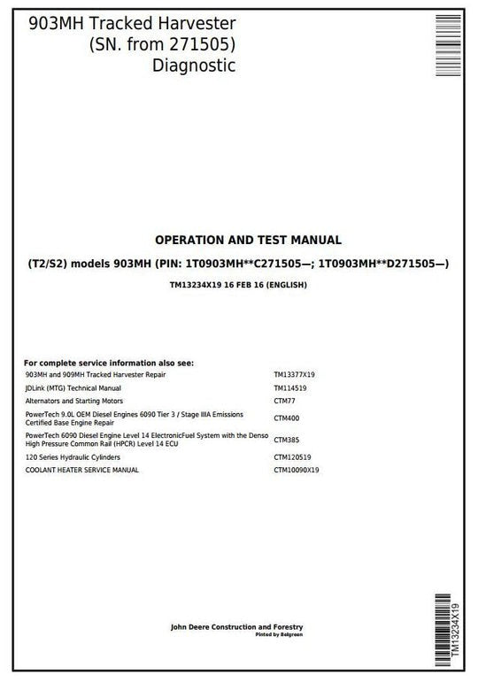 PDF John Deere 903MH Tracked Harvester Diagnostic & Test Service Manual TM13234X19